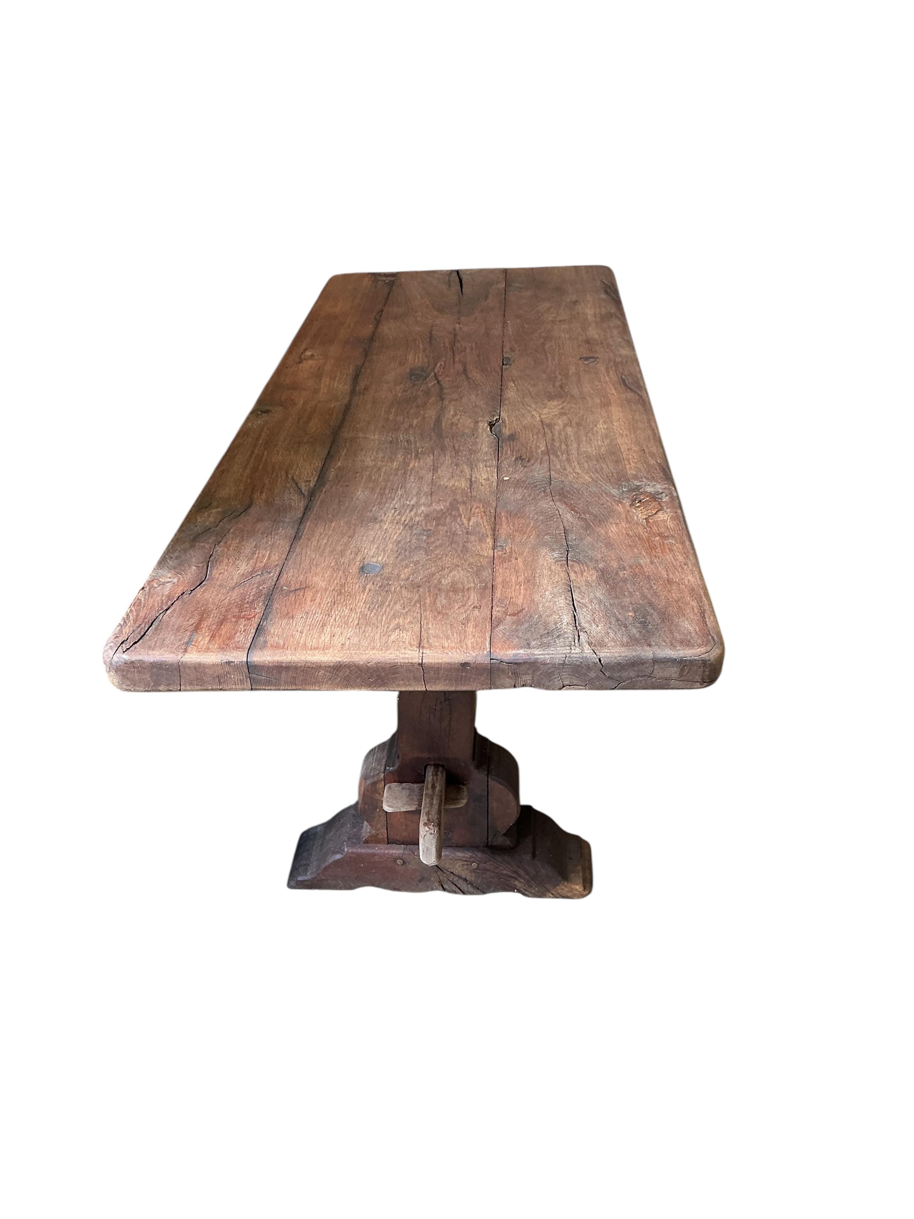 An 18th century style rectangular oak refectory dining table, width 198cm, depth 83cm, height 76cm